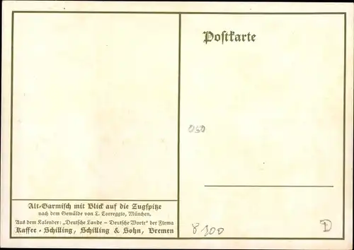 Künstler Ak Correggio, L., Garmisch Partenkirchen in Oberbayern, Zugspitze, Alt-Garmisch