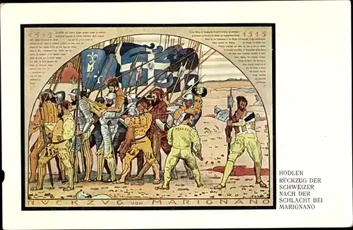 Künstler Ak Hodler, Rückzug der Schweizer, Schlacht bei Marignano 1515
