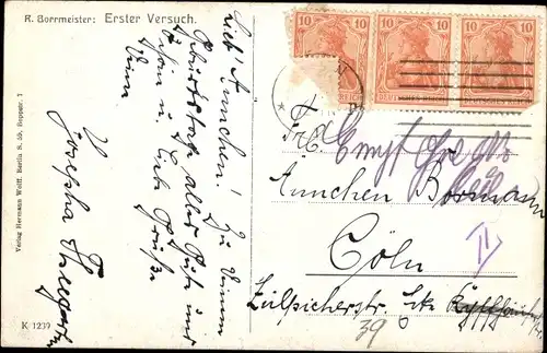 Künstler Ak Borrmeister, R., Erster Versuch, Mutter mit Kleinkind