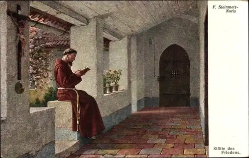 Künstler Ak Steinmetz Noris, F., Stätte des Friedens, lesender Mönch im Kloster