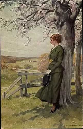 Künstler Ak Borrmeister, R., Sehnsucht, Frau in grünem Kleid