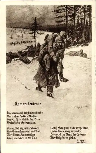 Gedicht Ak Kameradentreue, Und wenn auch sonst nichts bliebe, Soldaten nach der Schlacht, I WK