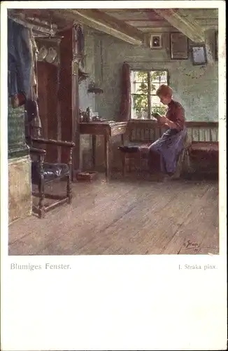 Künstler Ak Straka, Josef, Blumiges Fenster