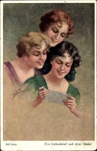 Künstler Ak Fisher, Bill, Ein Liebesbrief und drei Mädel