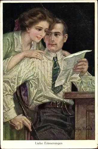 Künstler Ak Wood, John, Liebe Erinnerungen, Liebespaar