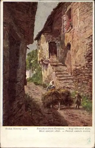Künstler Ak Simony, Stefan, Zwischen altem Gemäuer, Ortschaft