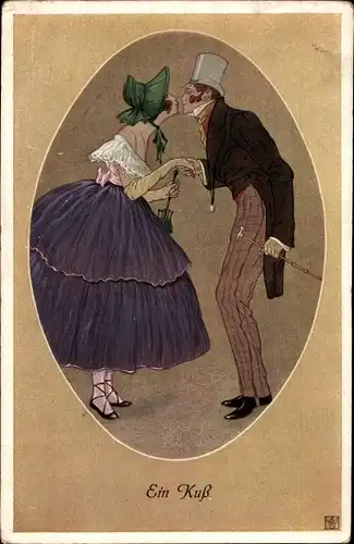 Künstler Ak Ein Kuss, küssendes Liebespaar