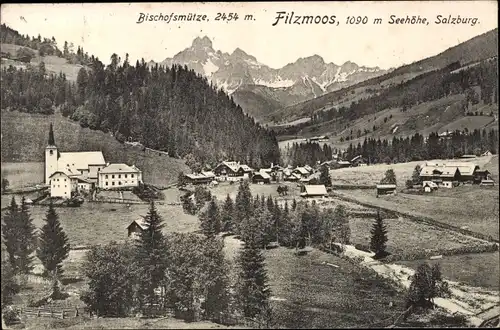 Ak Filzmoos im Pongau in Salzburg, Blick auf den Ort und Bischofsmütze
