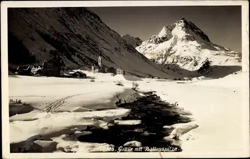 Ak Galtür in Tirol, Panorama mit Ballunspitze, Schnee