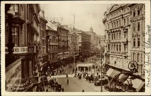 Ak Wien 1 Innere Stadt, Graben, Straßenpartie, Geschäfte, Passanten