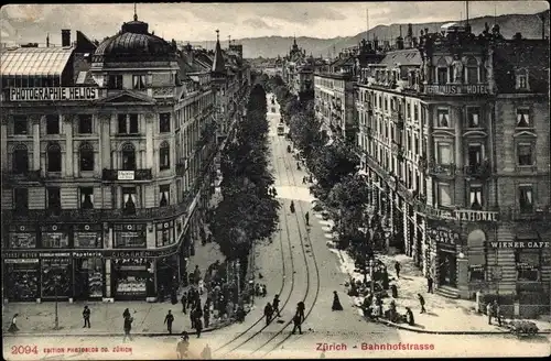 Ak Zürich Stadt Schweiz, Bahnhofstraße, Wiener Café, Photographie Helios