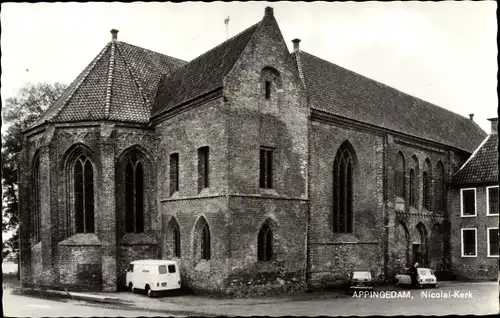 Ak Appingedam Groningen Niederlande, Nicolai-Kerk, Außenansicht