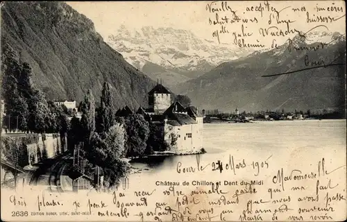 Ak Veytaux Chillon Kanton Waadt, Château et Dent du Midi