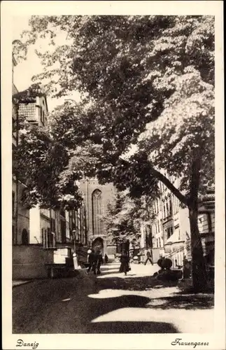 Ak Danzig, Blick in die Frauengasse, Häuser, Kirche