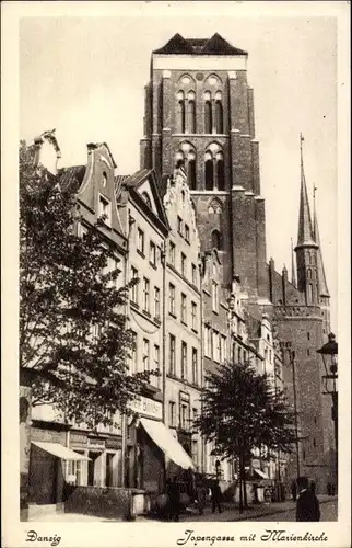 Ak Gdańsk Danzig, Jopengasse, Marienkirche