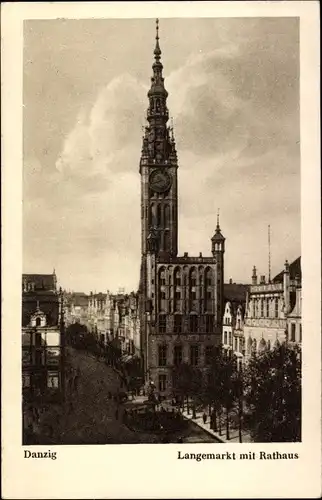 Ak Gdańsk Danzig, Langemarkt mit Rathaus