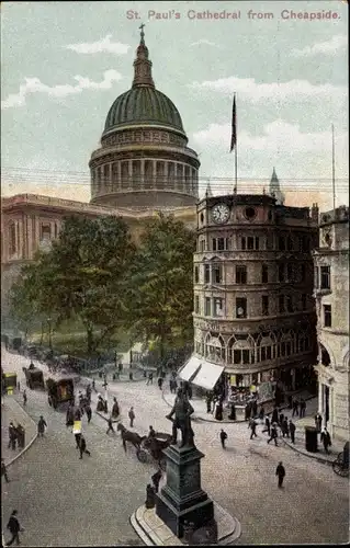 Ak London City England, St. Paul's Cathedral from Cheapside