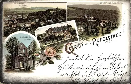 Litho Rudolstadt, Rudolsbad, Schloss Schwarzburg, Paulinzella