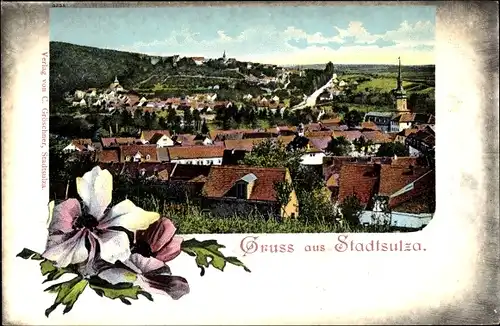 Ak Bad Sulza Thüringen, Blick auf die Stadt mit Kirche, Blumen