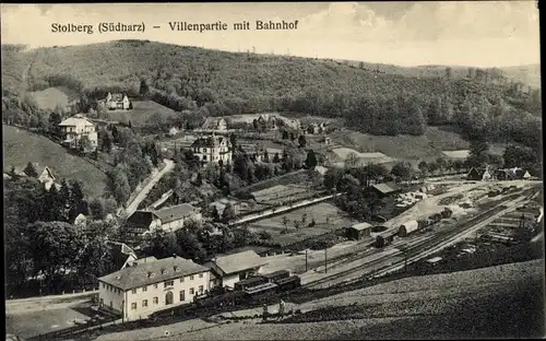 Ak Stolberg im Harz, Villenpartie mit Bahnhof
