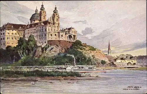 Künstler Ak Lach, Fritz, Melk an der Donau Niederösterreich, Blick auf Schloss, BKWI 650-1