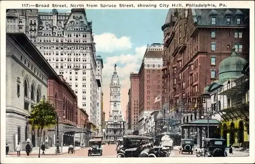 Ak Philadelphia Pennsylvania USA, Broad Street, North from Spruce Street, City Hall