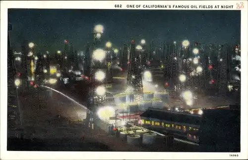 Ak Kalifornien USA, One of Famous Oil Fields at Night