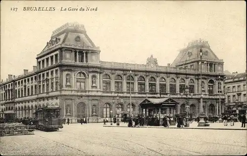 Ak Bruxelles Brüssel, La Gare du Nord, Straßenbahn