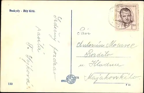 Ak Bílý Kříž Slowakei, Bezkydy, Straße, Kruzifix