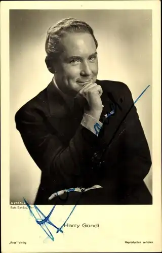 Ak Schauspieler Harry Gondi, Portrait, Anzug, Autogramm