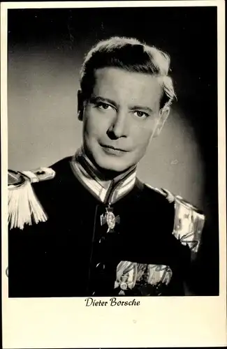 Ak Schauspieler Dieter Borsche, Portrait, Uniform, Epauletten, Ordensspange, Film Königliche Hoheit