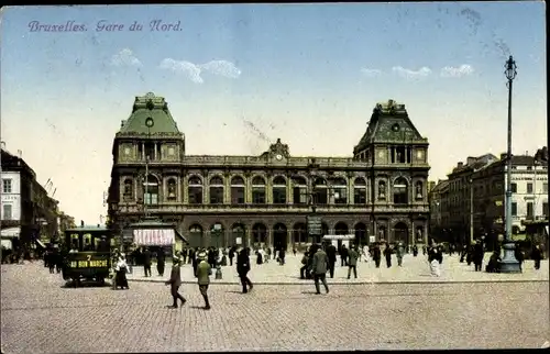 Ak Bruxelles Brüssel, Gare du Nord, Nordbahnhof, Straßenansicht