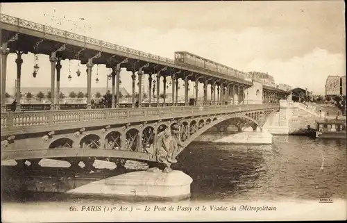 Ak Paris XV., Le Pont de Passy et le Viaduc du Metropolitain
