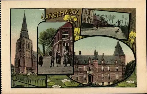 Ak Langemarck Langemark Poelkapelle Westflandern, Stadtansichten, Windmühle, Kirche