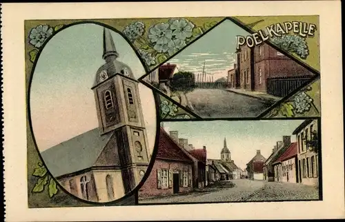 Ak Langemarck Langemark Poelkapelle Westflandern, Kirche, Straßenpartie