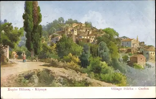 Künstler Ak Peleka Korfu Griechenland, Dorfpartie