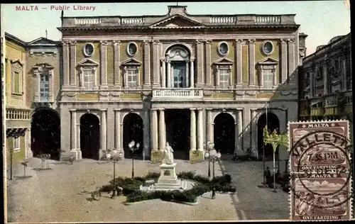 Ak Valletta Malta, Public Library, court, monument