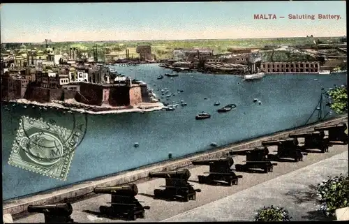 Ak Valletta Malta, Saluting Battery, Festung, Salutkanonen