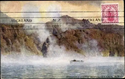 Künstler Ak Neuseeland, Lake Rotomahana, Steaming Cliffs