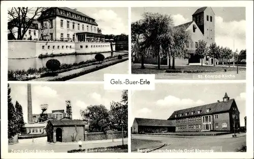 Ak Buer Gelsenkirchen im Ruhrgebiet, Schloss Berge, Zeche Graf Bismarck, Bergbauberufsschule