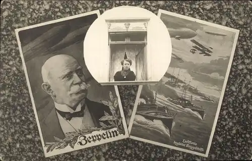 Ak Ferdinand von Zeppelin, Portrait, deutsche Kriegsschiffe