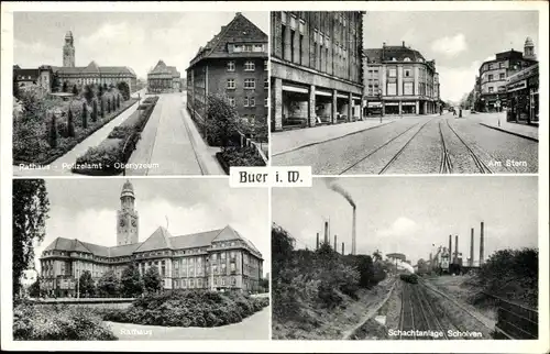 Ak Buer Gelsenkirchen im Ruhrgebiet, Am Stern, Schachtanlage Scholven, Rathaus, Oberlyzeum