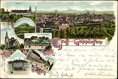 Litho Göppingen, Schloss, Hohenstauffen, Sauerbrunnen, Oberhoven, Schule