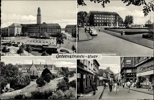 Ak Buer Gelsenkirchen im Ruhrgebiet, Rathaus, Hauptpost, Marien Hospital, Hochstraße