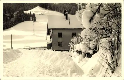 Foto Ak Thalkirchdorf Oberstaufen im Allgäu, Café Constanze im Winter