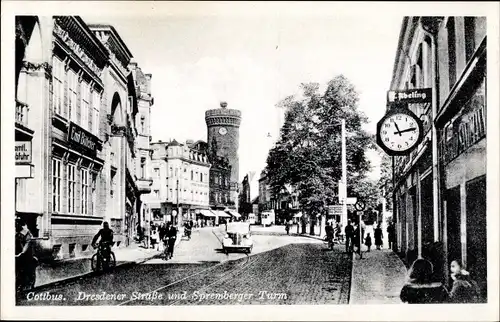 Ak Cottbus in der Niederlausitz, Dresdener Straße und Spremberger Turm