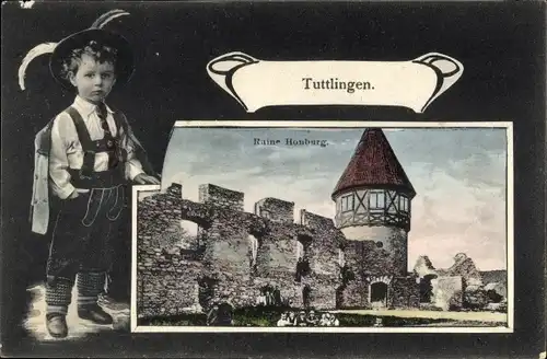 Ak Tuttlingen an der Donau Württemberg, Ruine Honburg, Junge in Tracht
