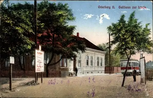 Ak Bohumín Oderberg Region Mährisch Schlesien, Gasthaus zur Linde, Straßenbahn
