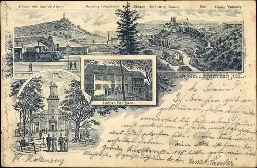 Litho Hessental Schwäbisch Hall in Württemberg, Einkorn, Bahnhof, Forsthaus