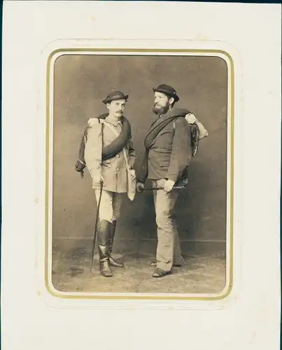 Foto Zwei Männer mit Wandergepäck, Rheinfahrt 1878